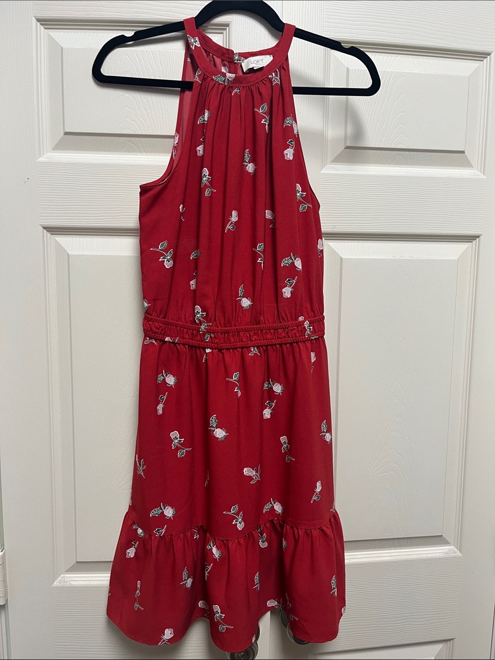 LOFT Red Floral Halter Dress